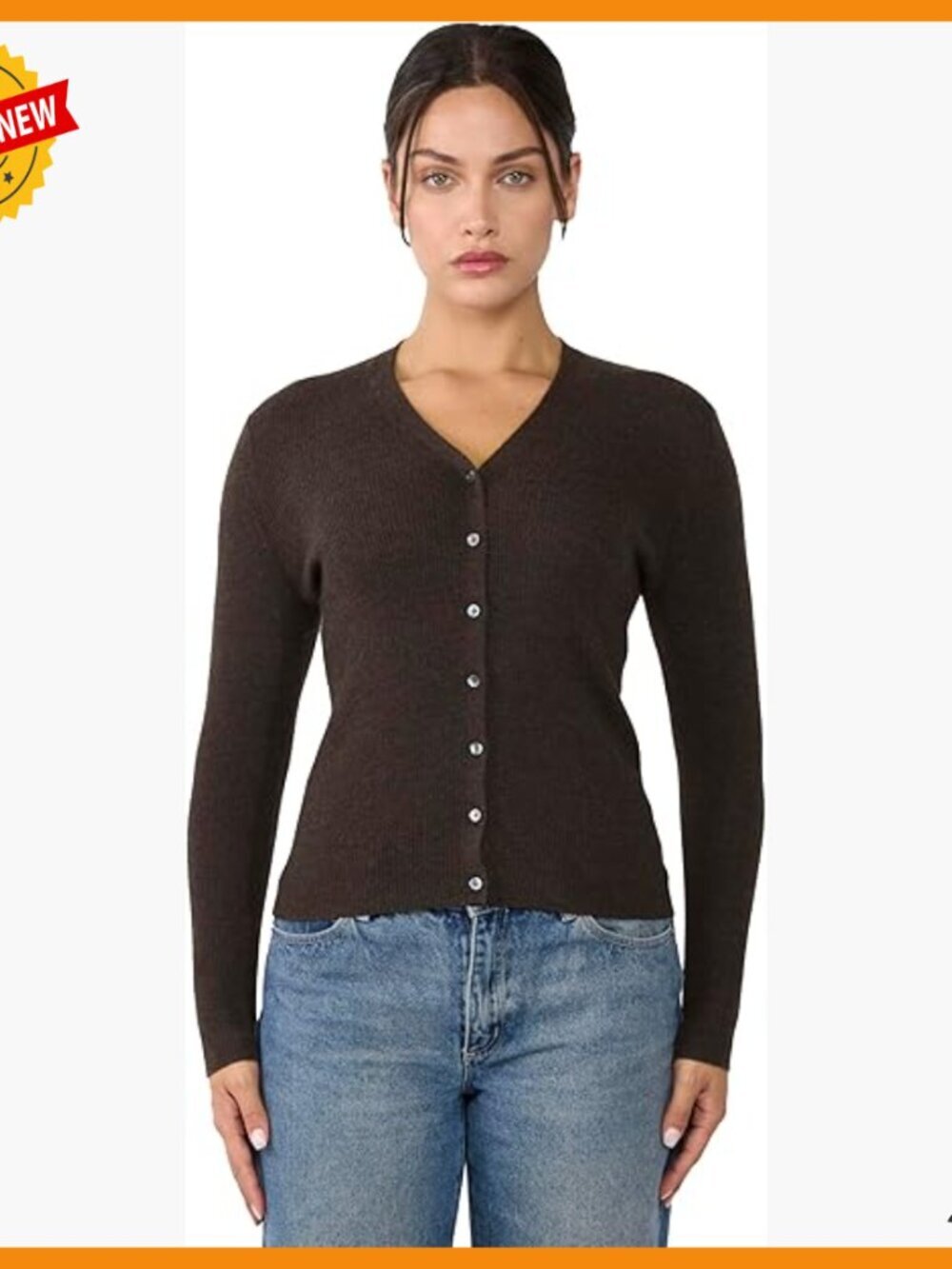 100% Cashmere V-Neck Cardigan Sweater Ribbed Tissue Weight Slim Fit